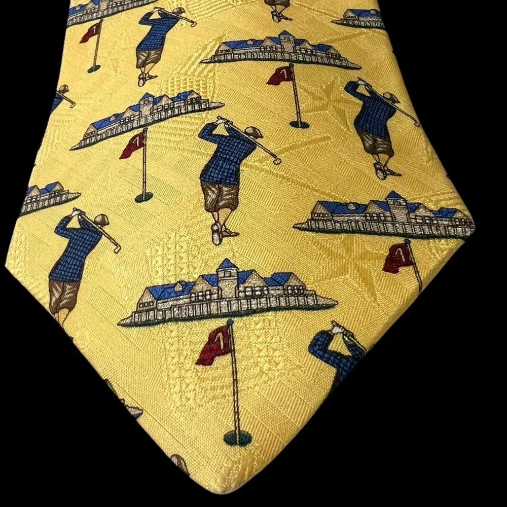 Tommy Hilfiger Yellow Silk Golf Necktie Tie 60” Long 4” Wide